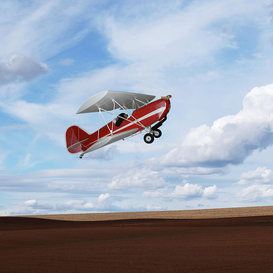 Teddy Bear Flying a Red Airplane Photograph by Sherrie Triest