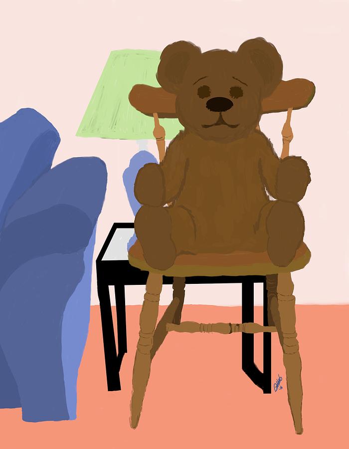Teddy Bear on Wooden Chair Painting by Pharris Art