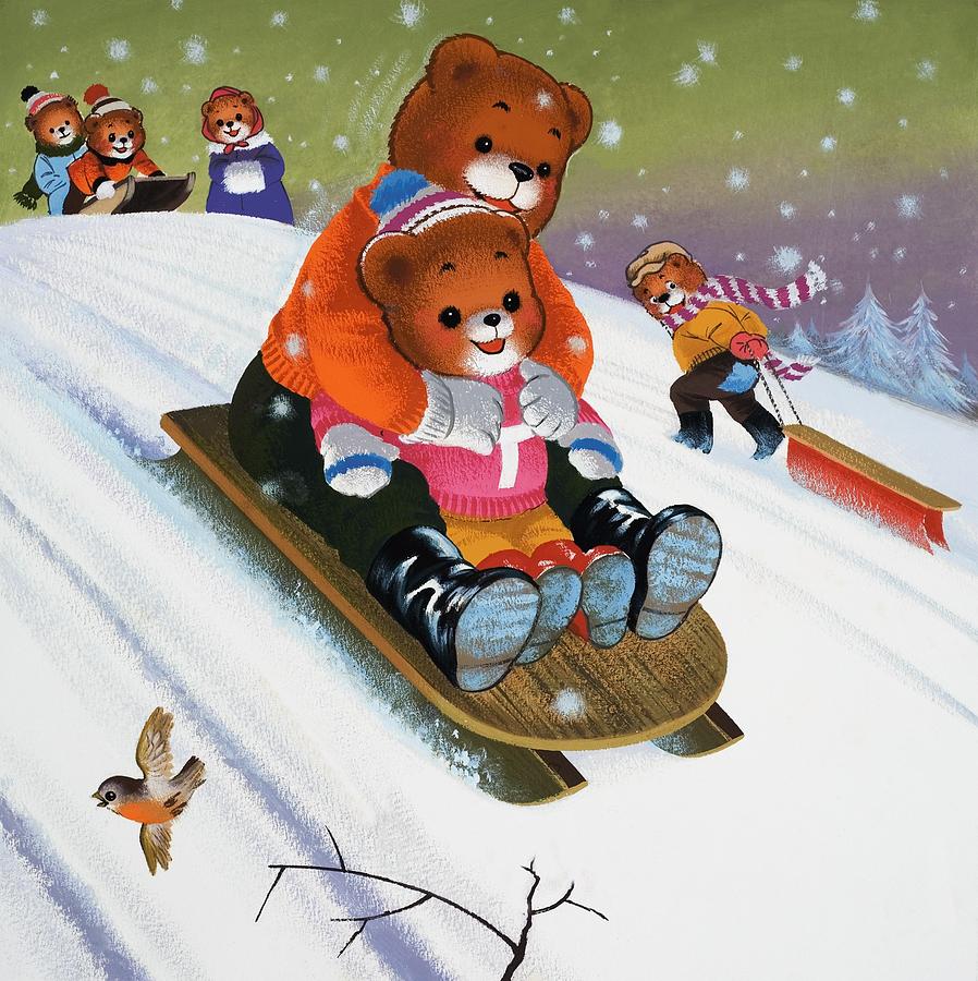 Winter Painting - Teddy Bear Sleigh Ride by William Francis Phillipps