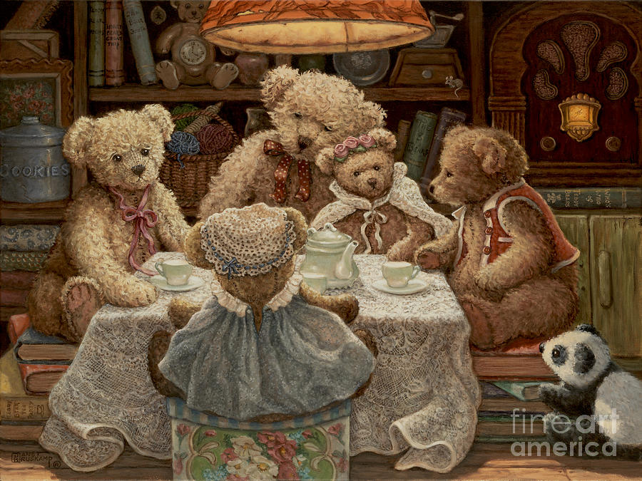 Book Painting - Teddy Bear Tea Party by Janet Kruskamp