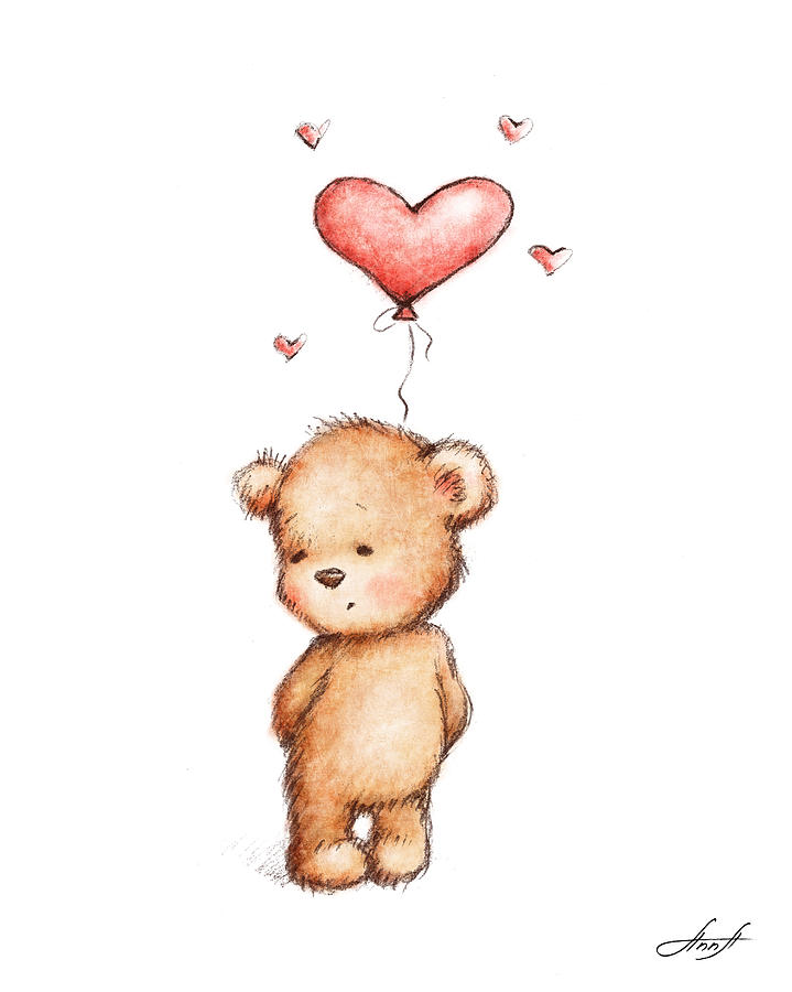 Bear Digital Art - Teddy Bear With Heart Balloon by Anna Abramskaya