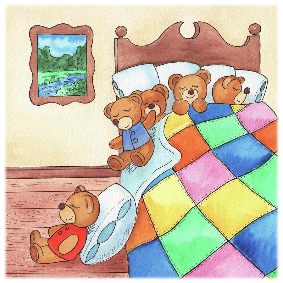 Teddy Bears In The Bed Painting by Irina Sztukowski