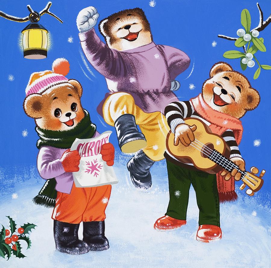 Christmas Painting - Teddy Bears Singing Carols by William Francis Phillipps