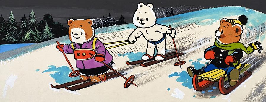 Bear Painting - Teddy Bears Skiing by William Francis Phillipps
