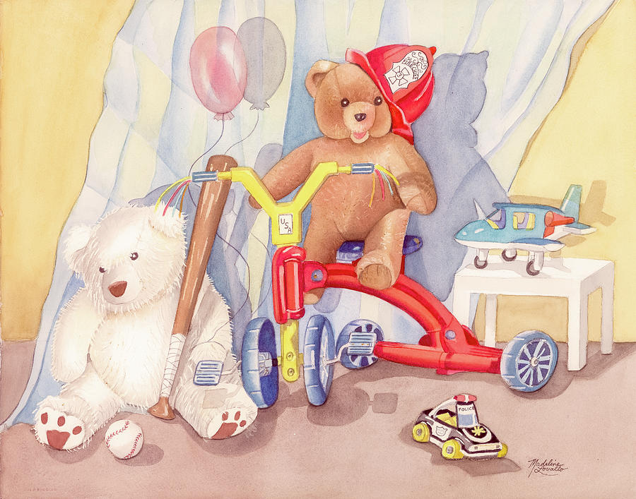 Teddy On A Bike Painting by Madeline  Lovallo