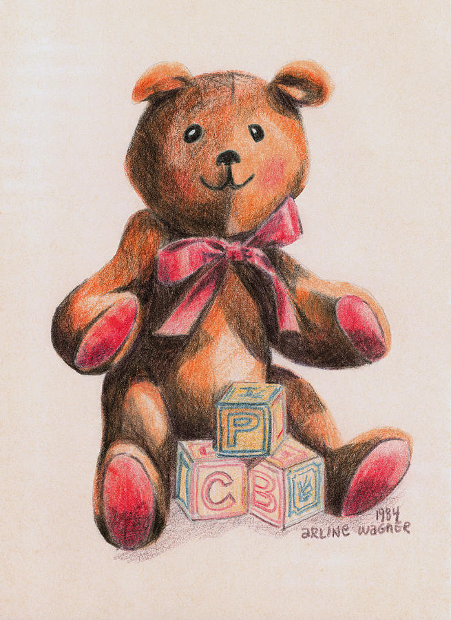 Teddy With Blocks Drawing by Arline Wagner