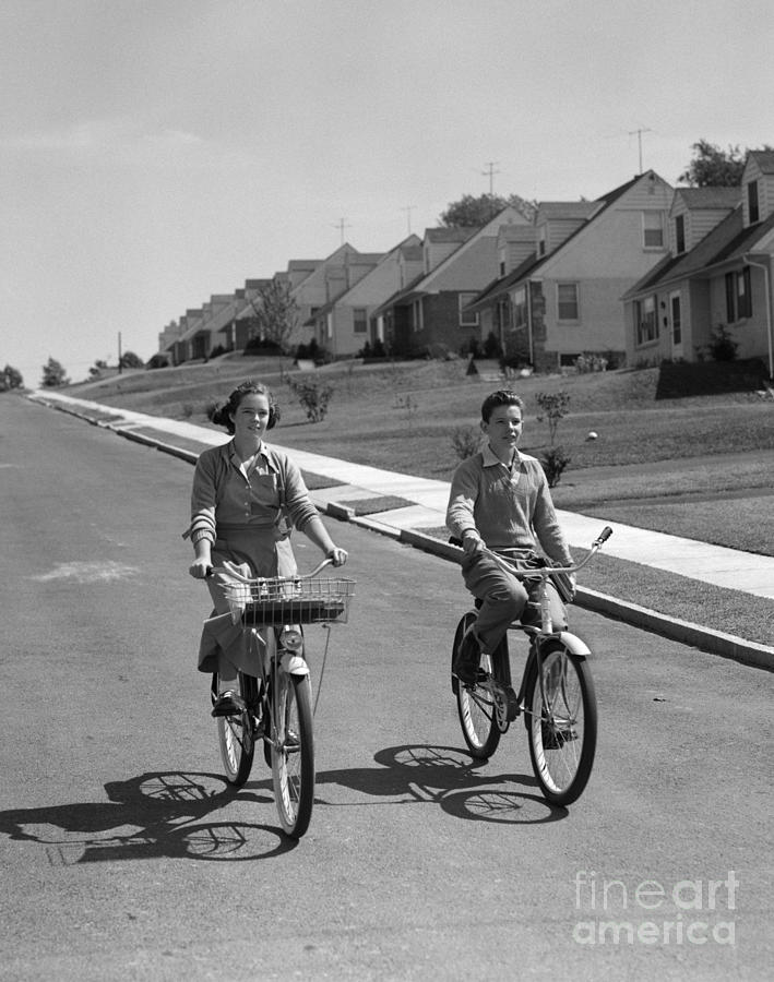 Teen Boy And Girl On Bikes, C.1950s Photograph by H. Armstrong Roberts/ClassicStock