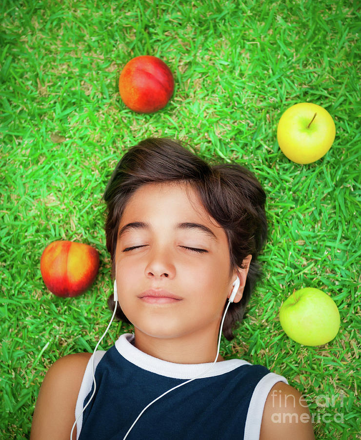 Teen boy listen music Photograph by Anna Om