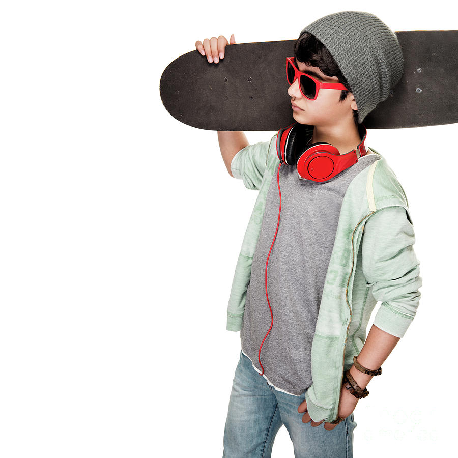 Teen boy with skateboard Photograph by Anna Om