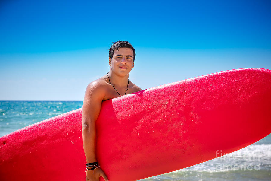 Teen boy with surfboard Photograph by Anna Om