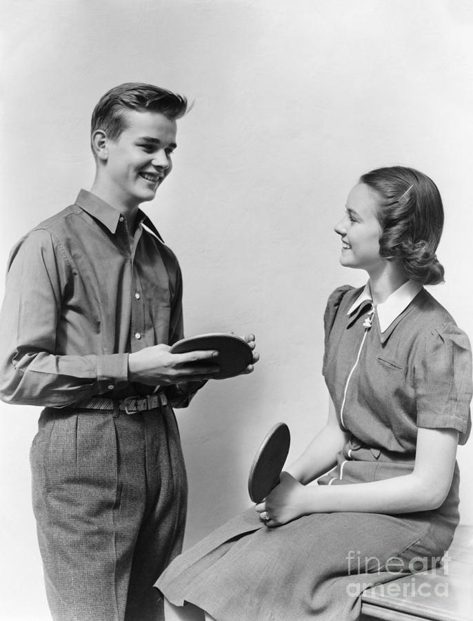 Sports Photograph - Teen Couple With Table Tennis Paddles by H. Armstrong Roberts/ClassicStock