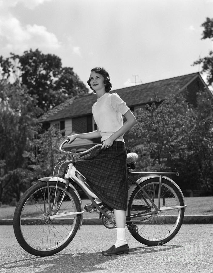 Teenage Girl Standing With Bike, C.1950s Photograph by H. Armstrong Roberts/ClassicStock