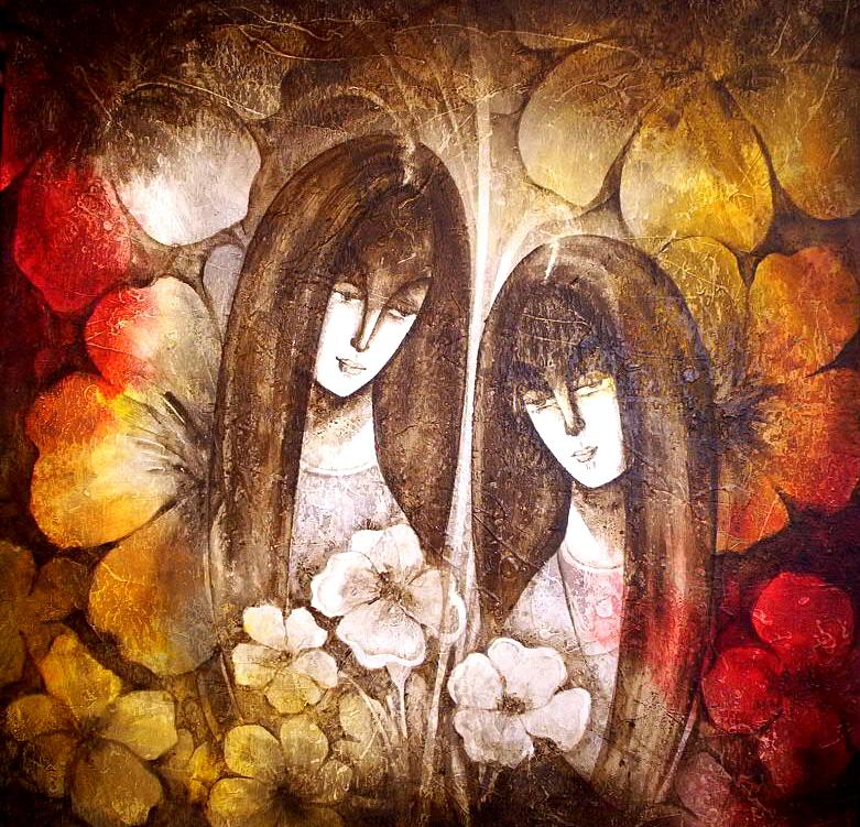 Gossiping Painting - Teenager by Mukesh Mandal Gossiping Painting - Teenager by Mukesh Mandal