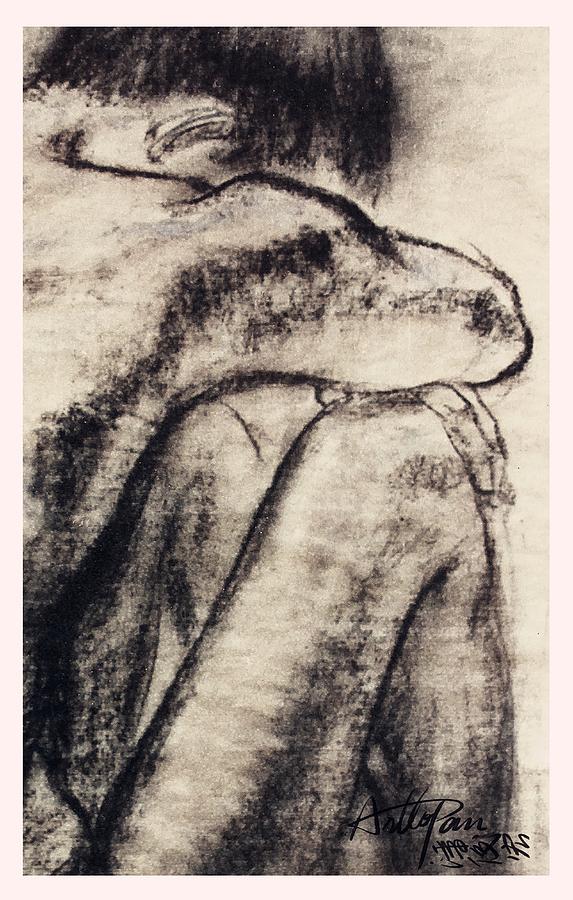 Teenager with legs-ArtToPan painting-charcoal sketch-2K-1996 Drawing by Artto Pan