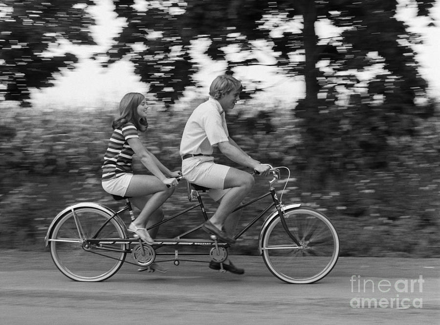 Teenagers On Tandem Bike, C.1970s Photograph by H. Armstrong Roberts/ClassicStock