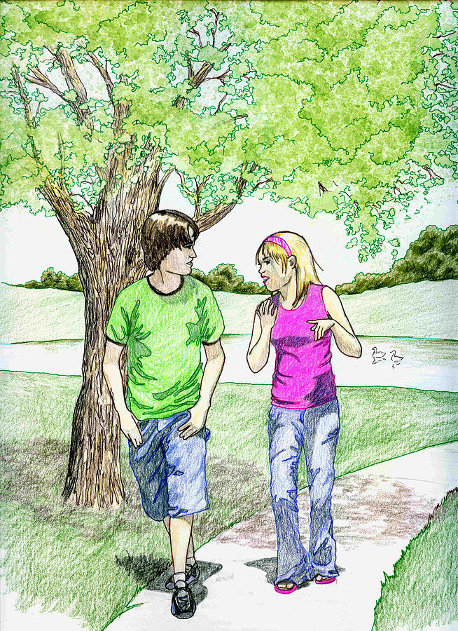 Landscape Painting - Teens Walking by Theresa Higby