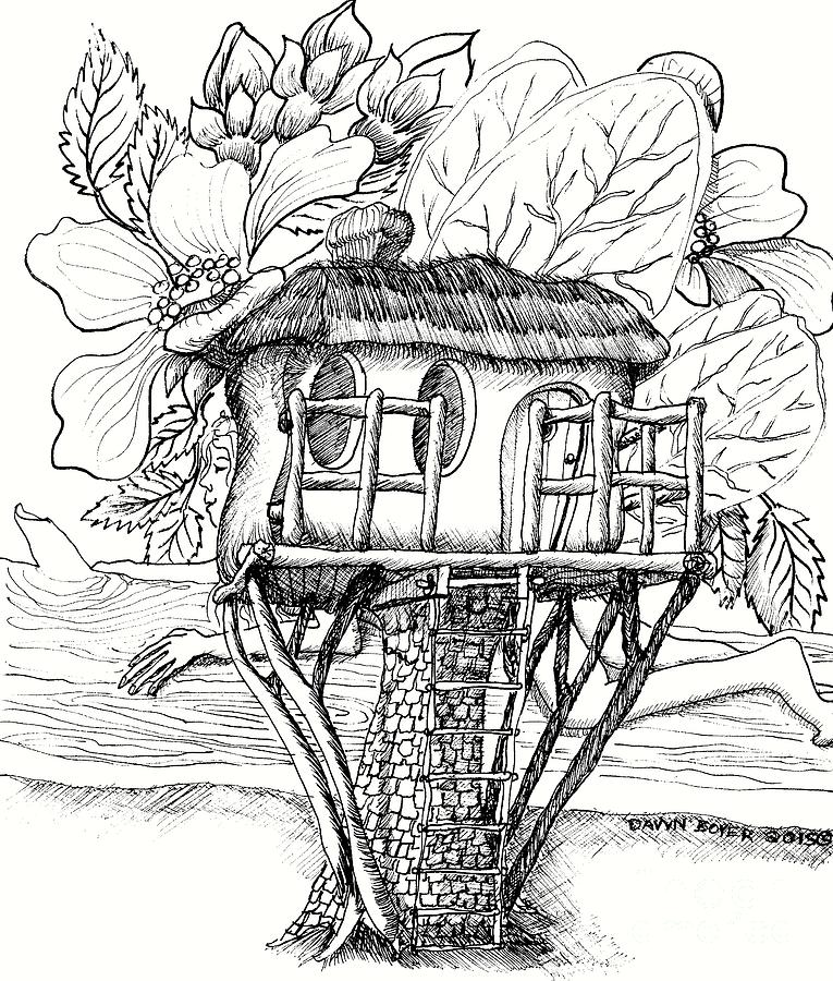 Teeny Tiny Fairy Treehouse Drawing by Dawn Boyer
