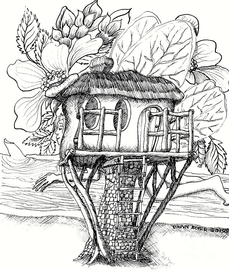 Teeny Tiny Fairy Treehouse Drawing by Dawn Boyer | Fine Art America