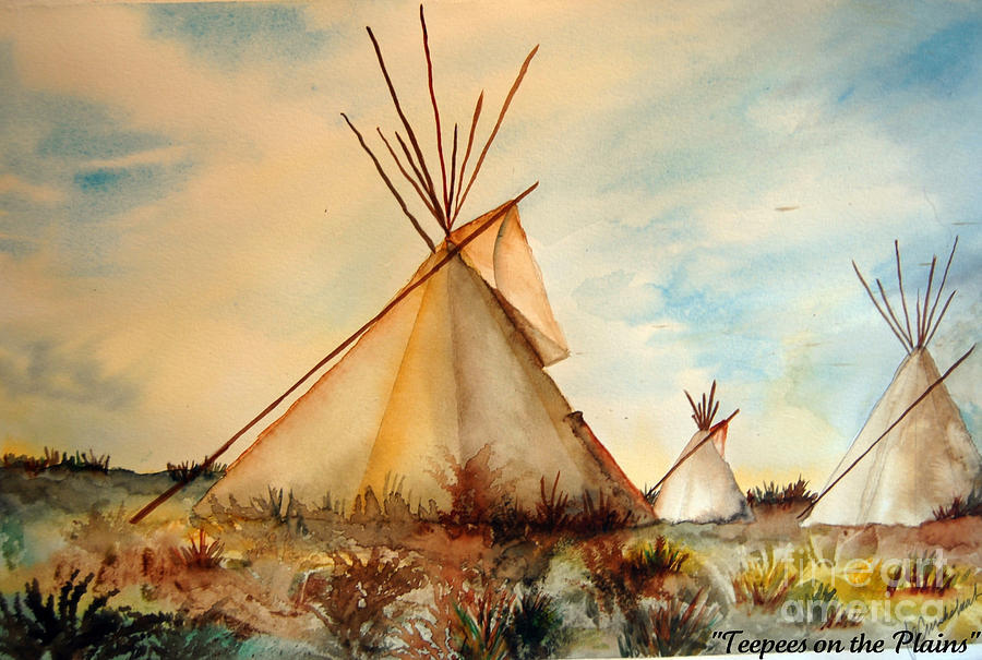 Teepees in Sunset Painting by Janet Cruickshank