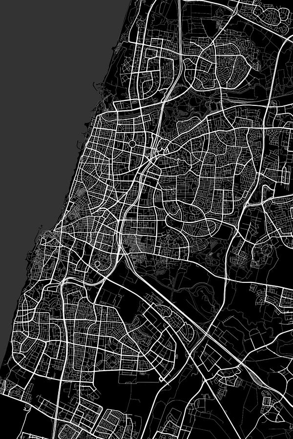 Tel Aviv Israel Dark Map Digital Art By Jurq Studio