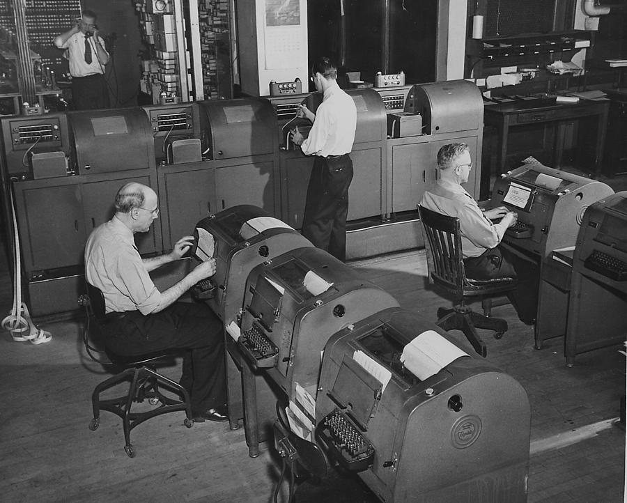 Teleprinters in Chicago Passenger Terminal - 1948 Photograph by Chicago and North Western Historical Society