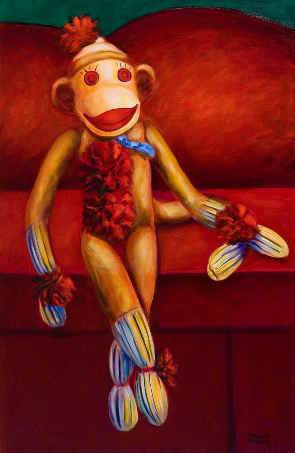 Tell Me All About It Sock Monkey Painting by Shannon Grissom