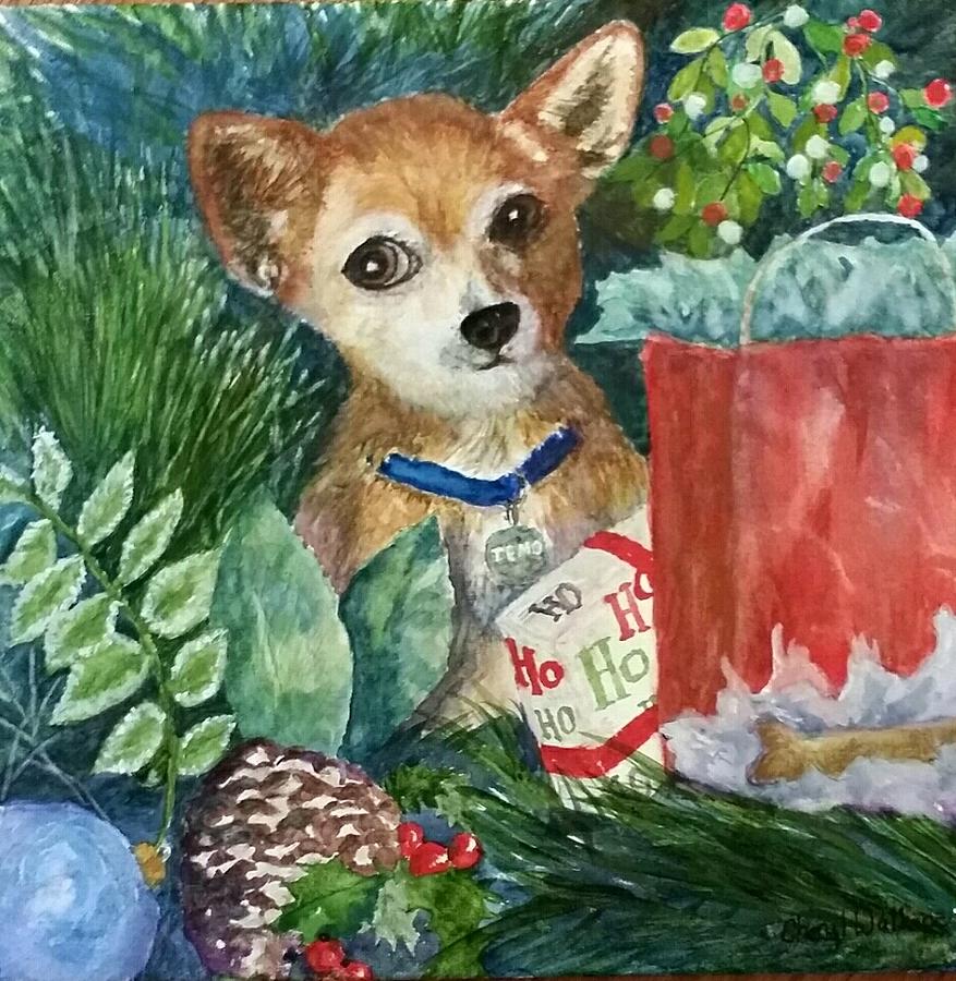 Puppy Under the Tree Painting by Cheryl Wallace