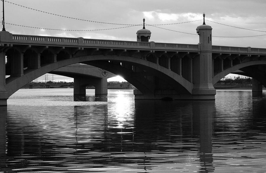 Tempe Town Lake Bridge black and white Photograph by Jill Reger