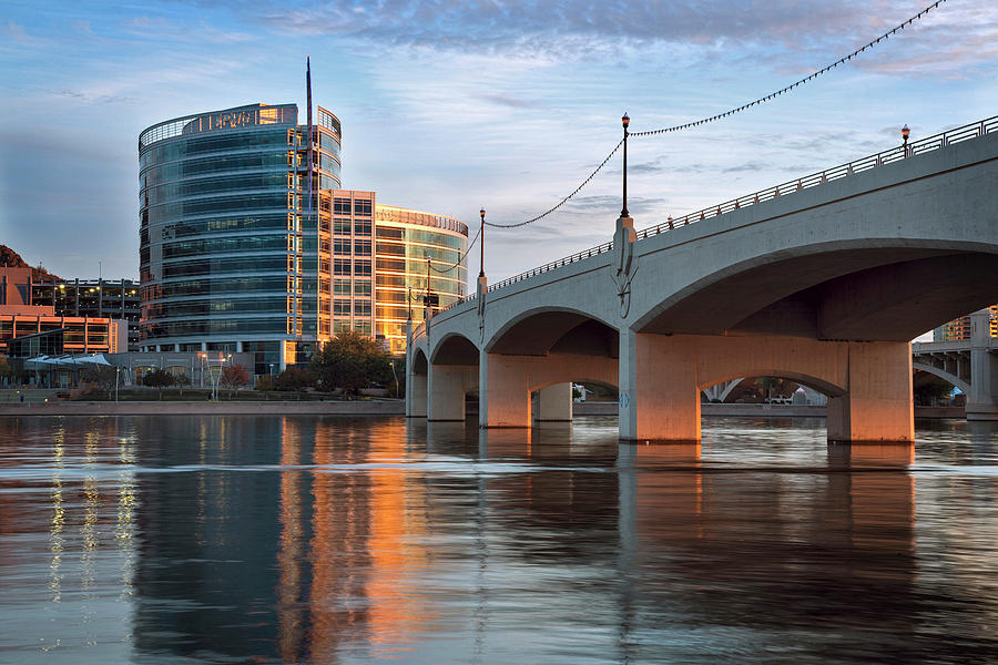 Tempe Town Lake Golden Glow Photograph by Dave Dilli