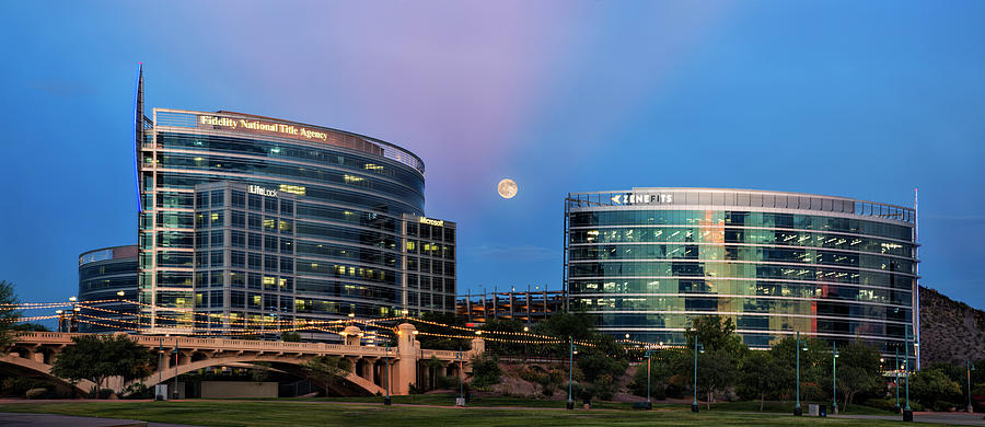 Tempe Town Lake Moon Rise Photograph by Dave Dilli