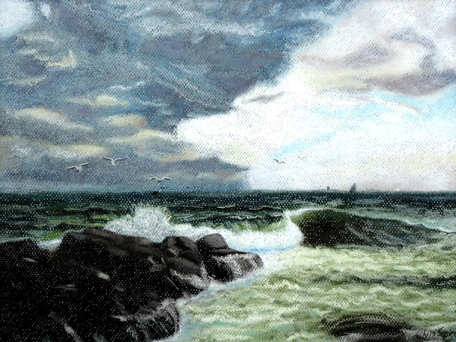 Tempest on the Rocks Pastel by Christopher Spicer