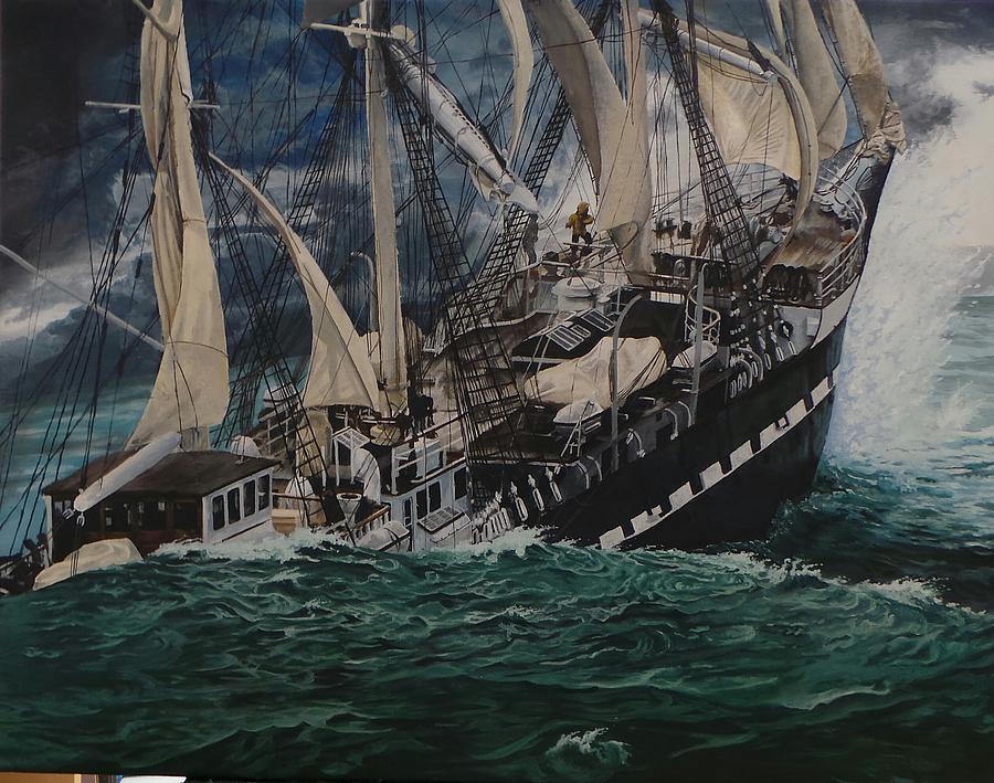 Tall Ship Painting - Tempestuous Odyssey by Myke Irving Tall Ship Painting - Tempestuous Odyssey by Myke Irving