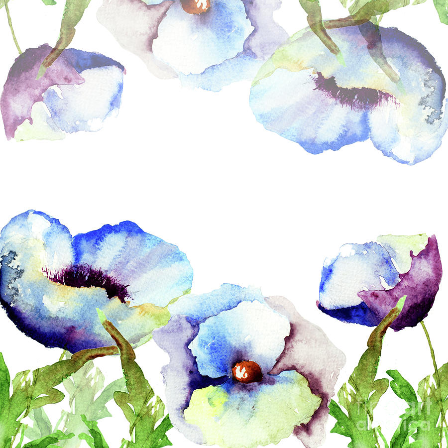 Template for card with blue flowers Painting by Regina Jershova
