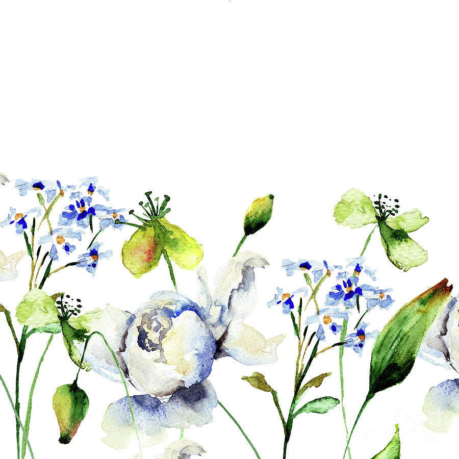 Template for card with decorative wild flowers Painting by Regina Jershova