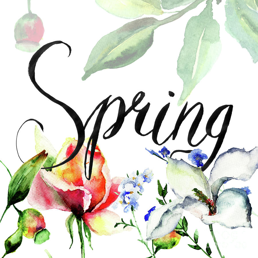 Template for card with flowers and title Spring Painting by Regina Jershova  - Pixels