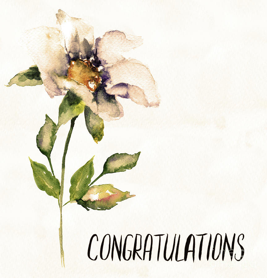 Template for congratulation card with decorative wild flower Painting by Regina Jershova