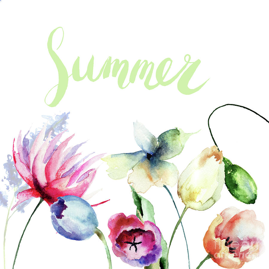 Template for floral card with title Summer Painting by Regina Jershova