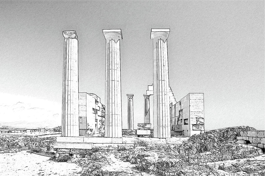 Temple Athena Greece - DWP884128 Drawing by Dean Wittle