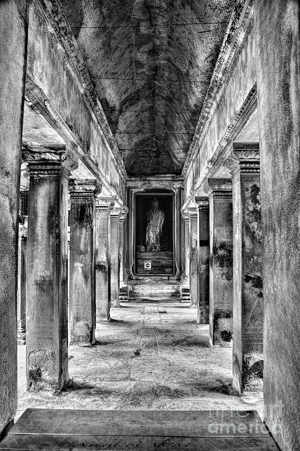 Temple Buddha Angkor Wat BW Photograph by Chuck Kuhn