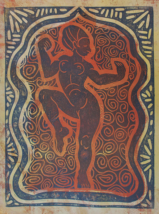 Linocut Mixed Media - Temple Dancer by Diana Blackwell