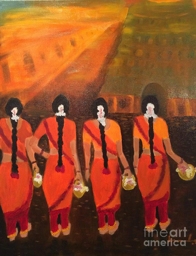 Temple Dancers Painting by Brindha Naveen
