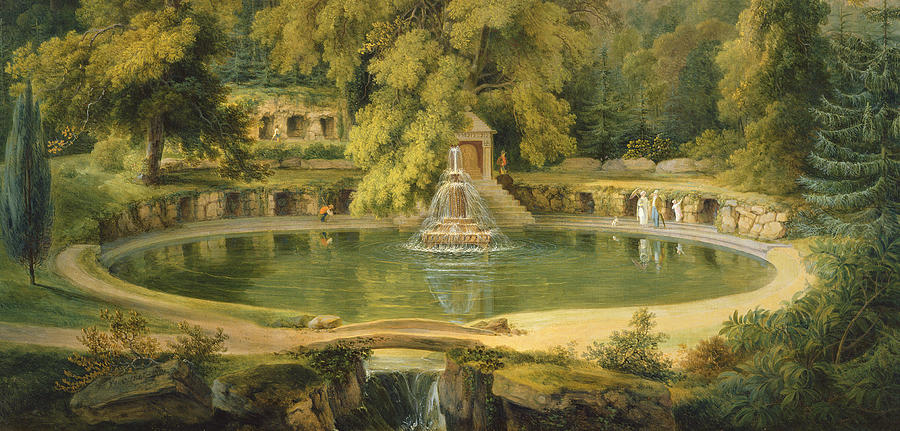 Garden Painting - Temple Fountain and Cave in Sezincote Park by Thomas Daniell