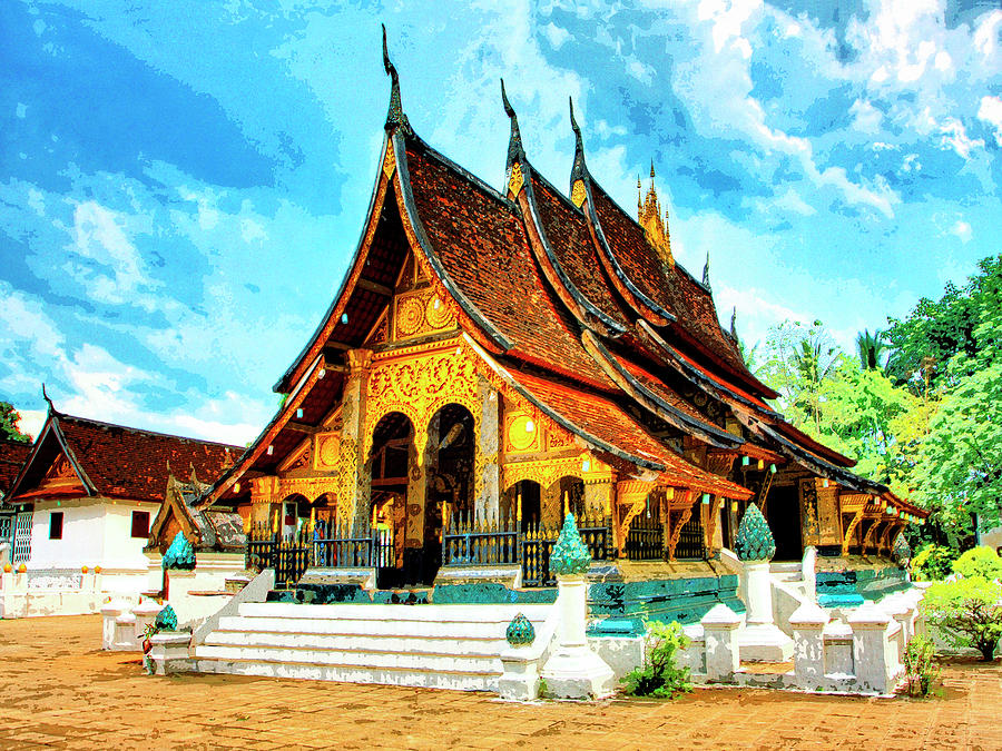 Temple in Laos Mixed Media by Dominic Piperata