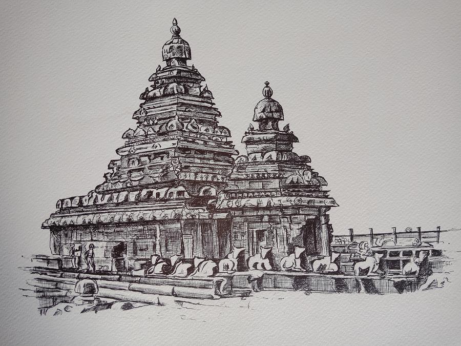  Temple Drawing Sketch with Pencil