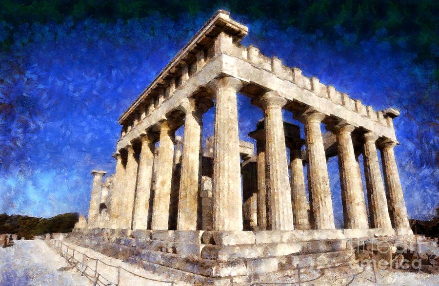 Temple of Aphaia Athena in Aegina island Painting by George Atsametakis