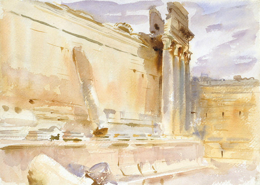 Temple of Bacchus, Baalbek Drawing by John Singer Sargent