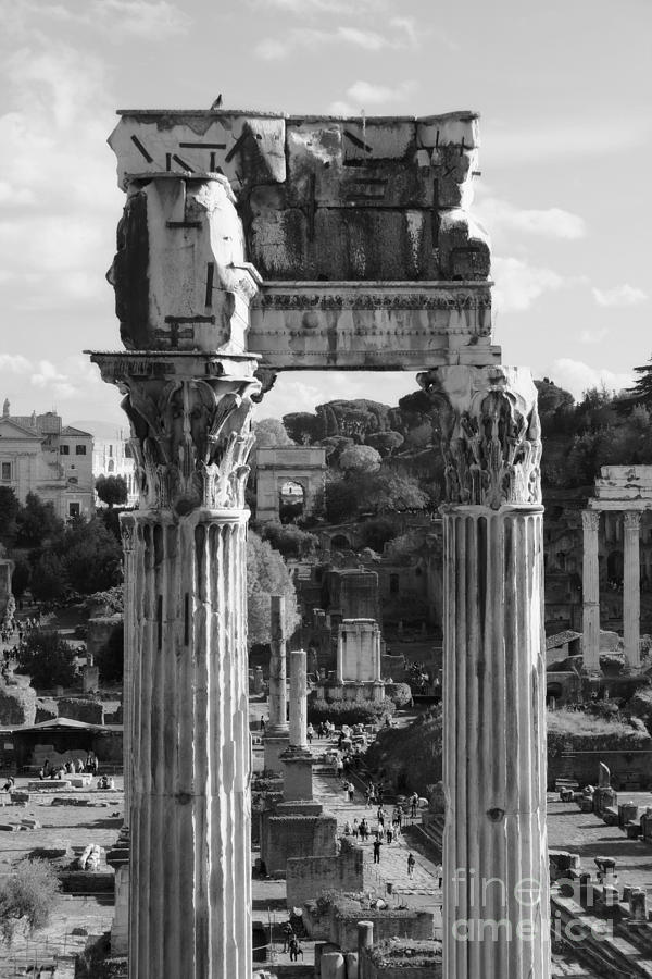 Temple of Saturn Ruins in Black and White Photograph by Angela Rath