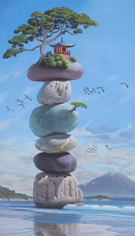 Stacked Stones Painting - Temple of the Flying Crane by Paul Bond