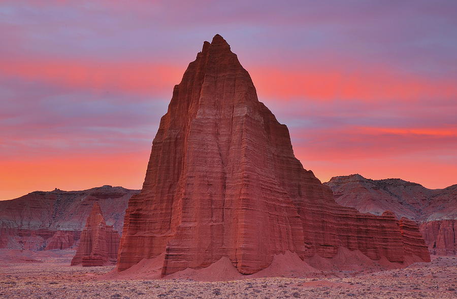 Temple of the Sun and Moon at sunrise at Capitol Reef National Park Photograph by Jetson Nguyen
