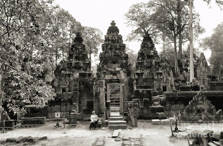 Temples of Cambodia Sepia  Photograph by Chuck Kuhn